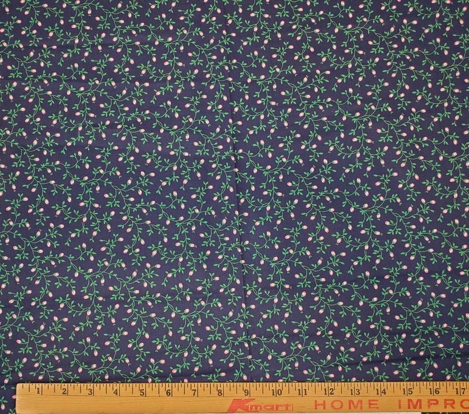 Vintage Fabric Traditions Calico Navy Blue Pink Floral 3.25 Yards 1992 - Image 2 of 4