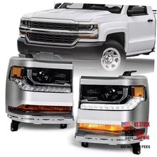 Headlight Assembly Compatible with Chevy Left Right Side Pair Chrome Housing