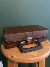 Vintage 12 Cassette Tape Storage Box Caring Case with Handle Brown Faux Leather