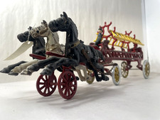 Antique Kenton Cast Iron Fire Ladder Wagon 4 Horse Team Driver 16  Toy