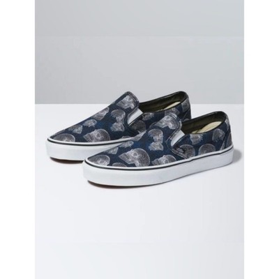 NEW VANS NAVY BLUE CANVAS BLACK WHITE WIRE FRAME SKULL SNEAKERS SZ M 6.5, W 8