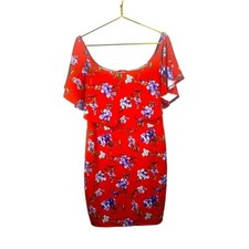 Maitai Off Shoulder Ruffle Red Floral Dress, Size 1X