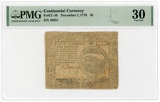 (CC-49) November 2, 1776 $4 Continental Currency Note - PMG VF 30