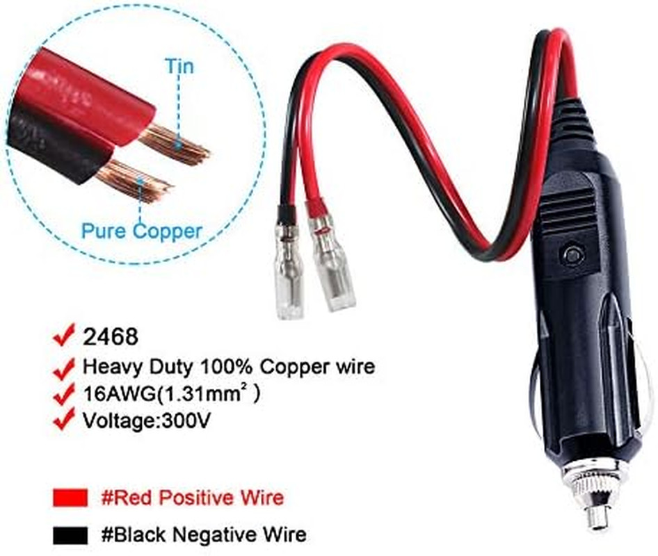 12V 15A Male Plug Cigarette Lighter Adapter Power Plug For Car Backup, 2 Pack