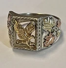 Vintage Coleman Co Black Hills 10k Rose Yellow Gold & Sterling Eagle Ring Sz 13