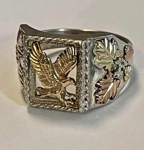 Vintage Coleman Co Black Hills 10k Rose Yellow Gold & Sterling Eagle Ring Sz 13