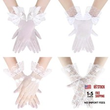 4 Pairs Ladies Lace Gloves for Tea Party Elegant Short Glove for Dinner White