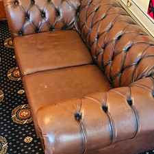 Chesterfield Brown Leather Tufted 2-Seater Sofa 150x85x70cm Used