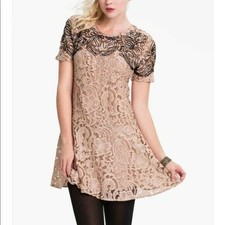 Free People Dress Mini Dress Tunic Dress Lace Dress Short Sleeve Dress XS Pink