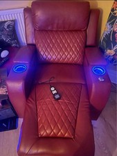 Power Recliner ECO Leather Massage Heat LED Cooled Cup Holder Tray Table Chair
