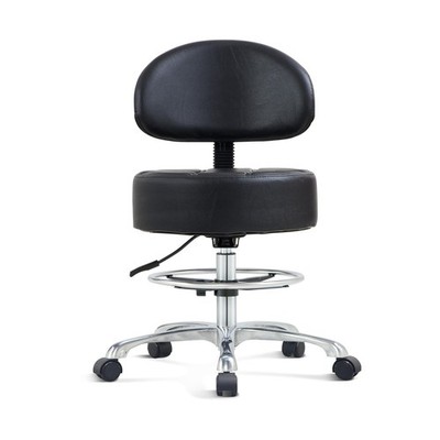 Height Adjustable Rolling Shop Stool with Back Support - Kitchen Stool with W...