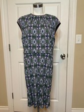 Tory Burch Gray Abstract Print Sleeveless Blouson Midi Dress, Size Large