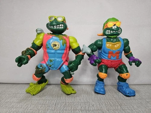 Vintage TMNT 1990 Sewer Surfin Mike & 1991 Skateboarding Michelangelo Lot 2 Pcs