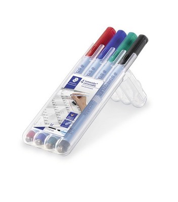 STAEDTLER Universalstift Lumocolor correctable 305 trocken abwischbar, blau M, 4