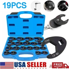 19PCS Flare Nut Crowfoot Wrench Set Metric Crows Foot Wrench Kit 3/8" 1/2" Drive