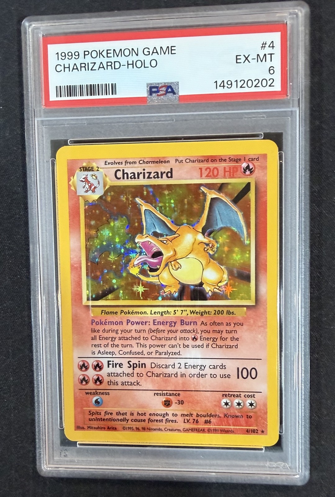 1999 Pokemon Game Charizard 4/102 Base Set Holo PSA 6