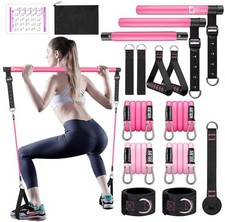 Pilates Bar Kit with Resistance Bands 4 x Bands ,3-Section Pilates Bar with S...
