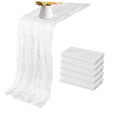 Set of 6 Pearl Table Runner 10ft, 29 120 Inch Table Cloth Pearl Sheer White