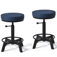 Vintage Short Bar Stools Industrial Swivel Counter Stools 17-24inch Height Ad...