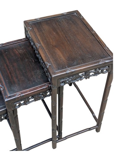 Exquisite Antique Pre WWII Chinese Rosewood Hand Carved Nesting Tables Set Of 4 - Picture 6 of 23