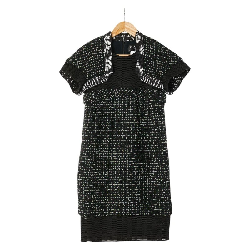 Abito Chanel manica corta tweed rete switch taglia 38 P45948W05299 nero Mu
