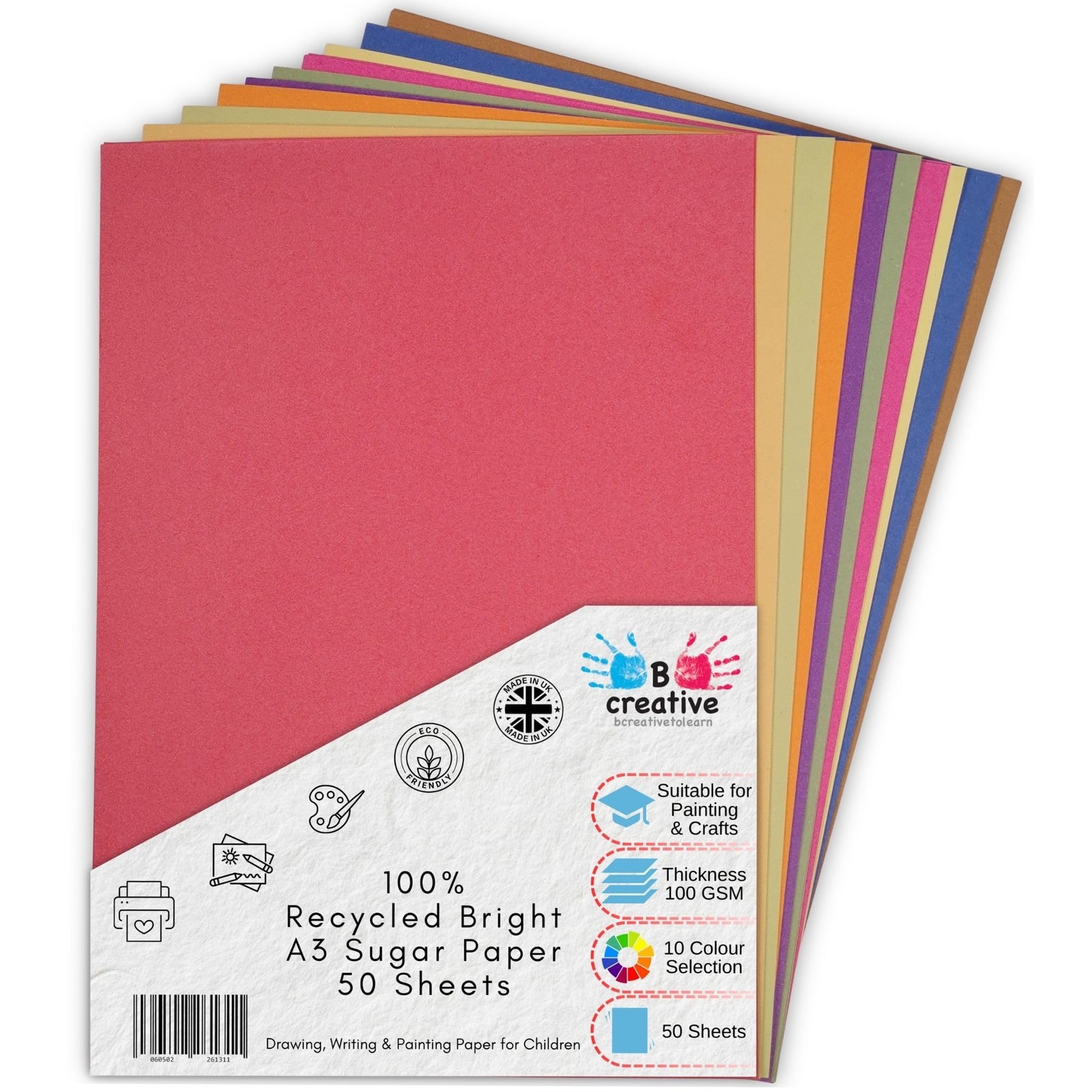 A3 Recycled Sugar Paper Bright Colours 50 Large Sheets a3, Assorted