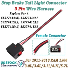 Stop Brake Lights Connector Female 3 Pin Wire Harness For 11-18 Ram 1500 5.7L US