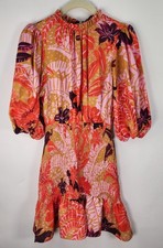 Farm Rio Jungle Panther Mini Dress Women's XXS Pink Orange Floral Smocked Waist