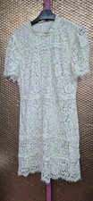 Oasis Size 14 Ivory Lace Short Sleeve Knee Length Shift Dress (126/263/v)