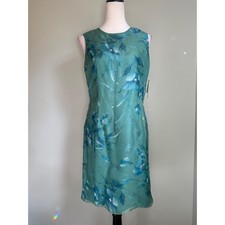 Liz Claiborne Silk Floral Sheath Dress Teal  Sequin Petite 10 NWT whimsi Beaded