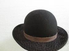 Vtg. GWEN PENNINGTON WOOL HAT w/Netting & Grosgrain Ribbon Bow - 20-1/8" Inside