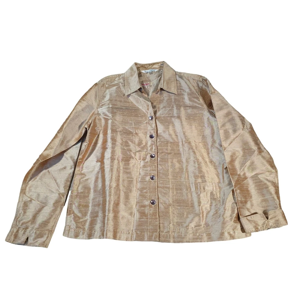 Blazer vintage Travel Smith para mujer talla M 100 % seda opalescente botón conjunto de 2 Foto 3 de 4