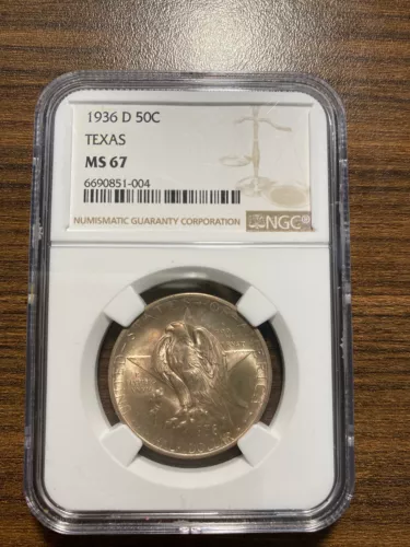 1936-D Texas Silver Commemorative Half Dollar 50C NGC MS 67 RARE HIGH GRADE