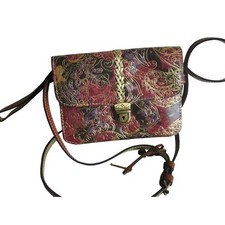 Patricia Nash Brown Crossbody Gold Embossed Italian Leather with Key