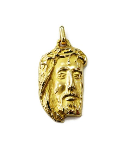 14K Yellow Gold Jesus Face Head Medal 