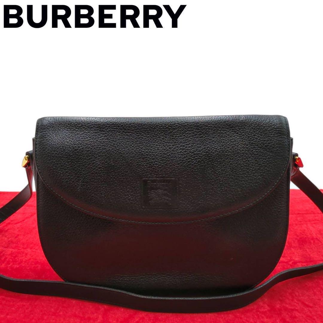 Burberry Black Leather Shoulder Bag Horse Logo