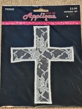 Iron On Applique Lace Crosses black or white 6"x4.5"