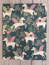 Flying Unicorn 3 Hole Punched Folder New Teal Gold Highlights