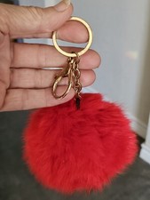 3-4" Fluffy Red Fur Ball Pom pom Car Phone Keyring Bag Charm Pendant Keychain