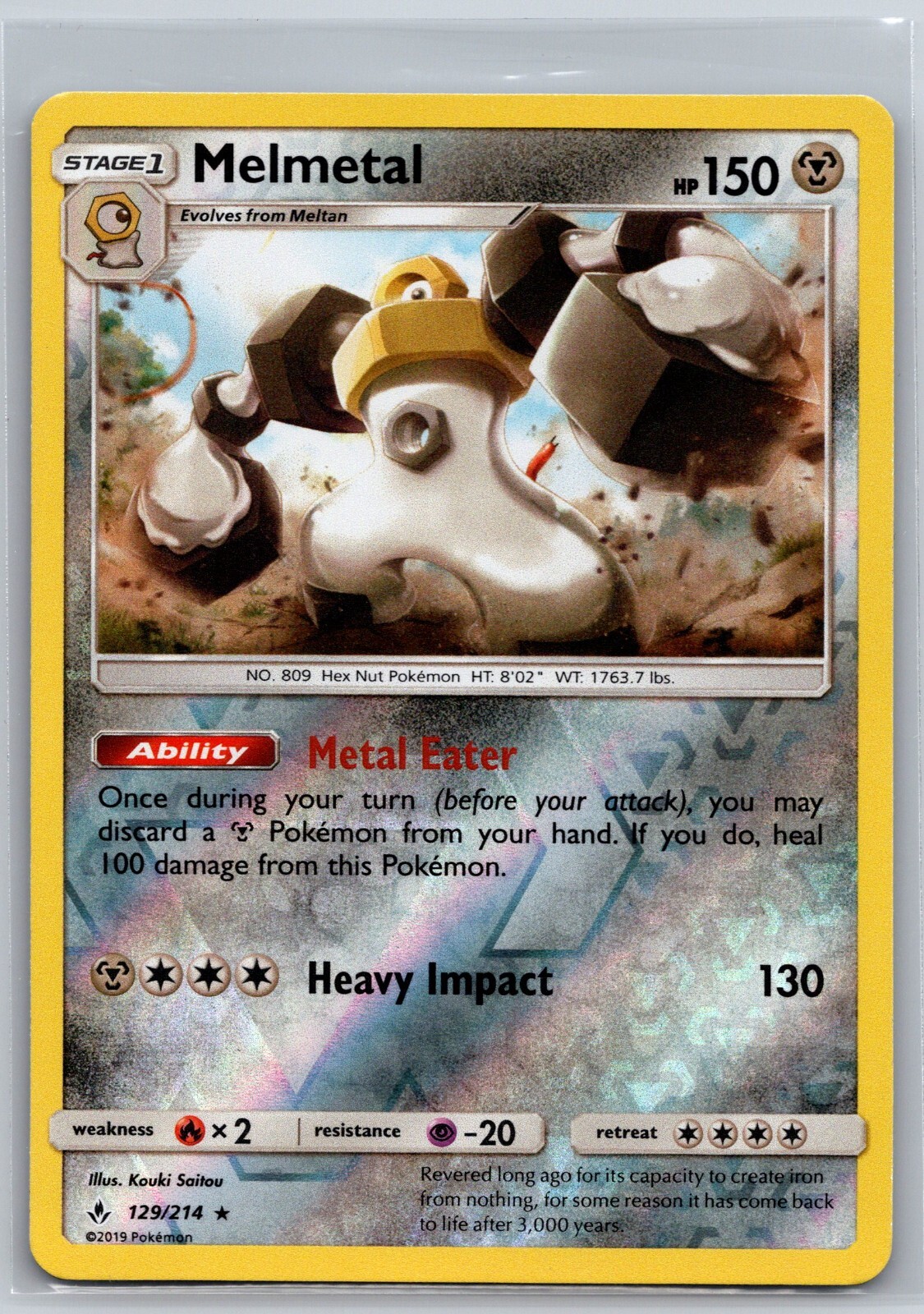 NM Melmetal 129/214 Reverse Holo Unbroken Bonds Pokemon 2019