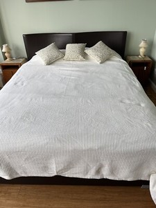 $695 SFERRA Heirloom Blanket Bed Cover Rare Woven Cotton Ivory Italy Sz King EUC