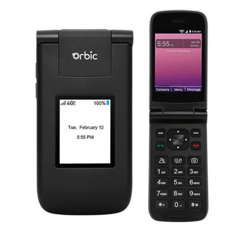 ORBIC Journey V RC2200L Postpaid 4G LTE Flip Phone Black (Unlocked) - PRISTINE - Afbeelding 1 van 5