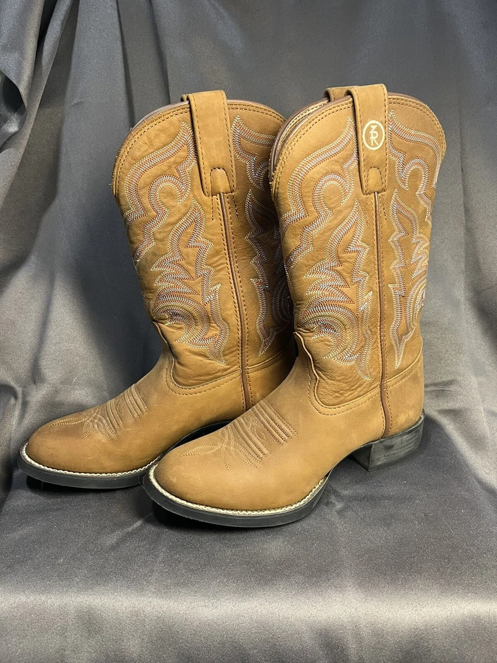 Tony Lama RR2102L Tan Suede Brushed Leather Boots Youth/Womens Size 5B - Image 3 of 4