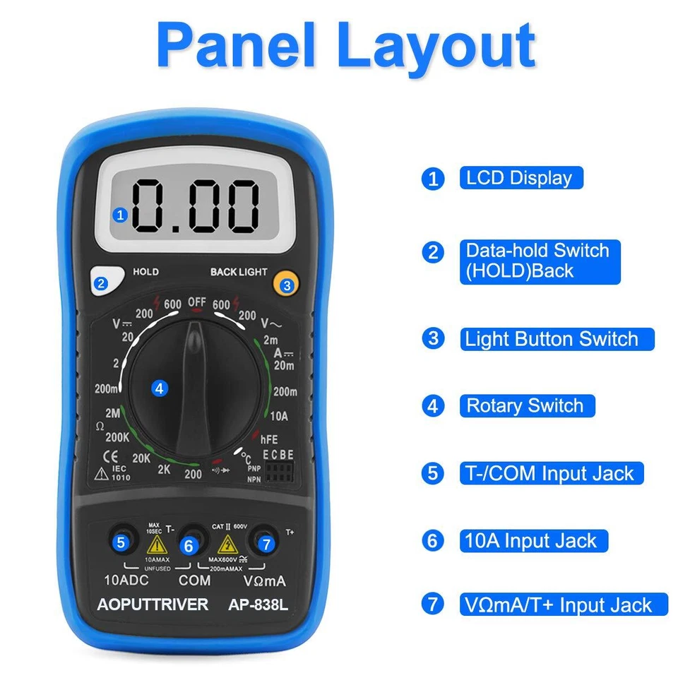 Digital LCD Multimeter Messgerät 600V 10A DC StromspannAung Voltmeter Amperemete - Bild 2 von 4