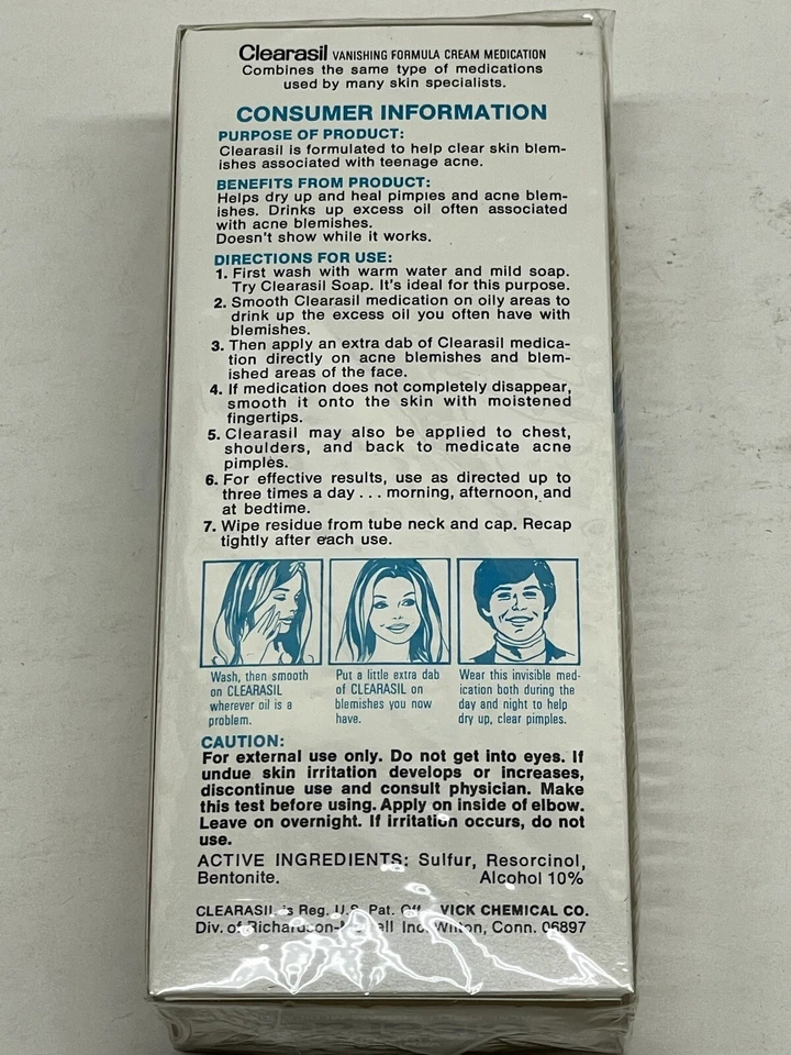 Vintage 1970's Clearasil Acne Cream Medication Large Size 1.2 OZ NOS - Image 2 of 3