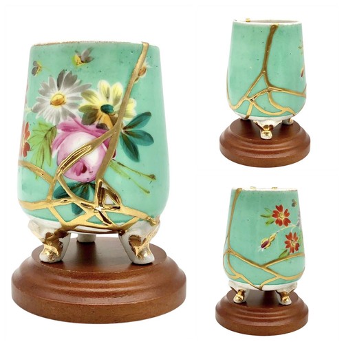 Kintsugi Vase Antique Footed Floral Mini Gold Crack Art Personal Growth Gift - Picture 17 of 17