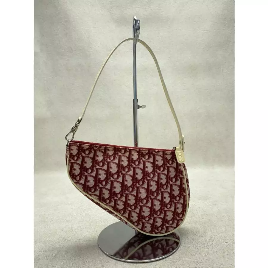 Christian Dior Pochette Selle Sac Bandoulière Toile Cuir Bordeaux Rouge Femme
