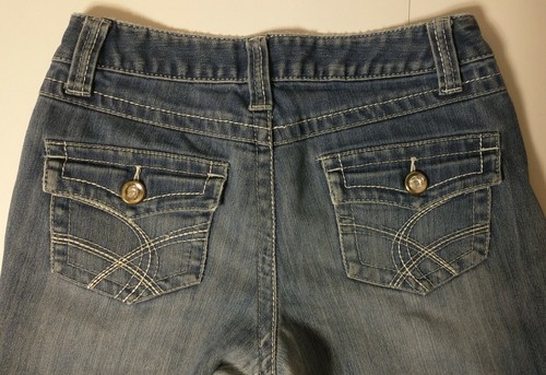Inc Denim Boot Cut Jeans Size 4 (30x28). Gem Stone Pocket Flap Distressed Rare - Picture 3 of 5