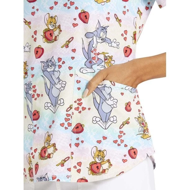 Scrub Star Women's Tom & Jerry Scrub Top Jerry's Love Size Medium NWT - Image 2 of 4