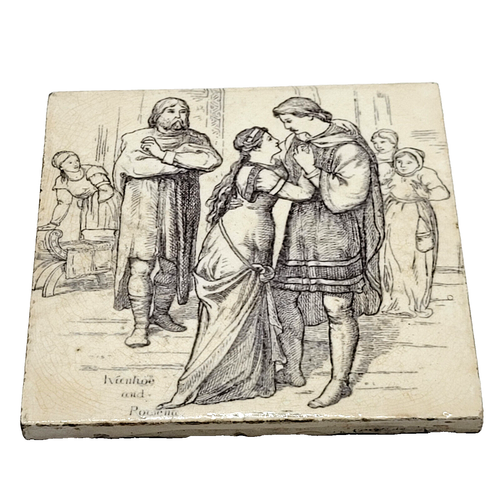 Wedgwood 6" Tile Ivanhoe and Powena The Ivanhoe Series Rare Antique Late 1800s - Picture 2 of 12
